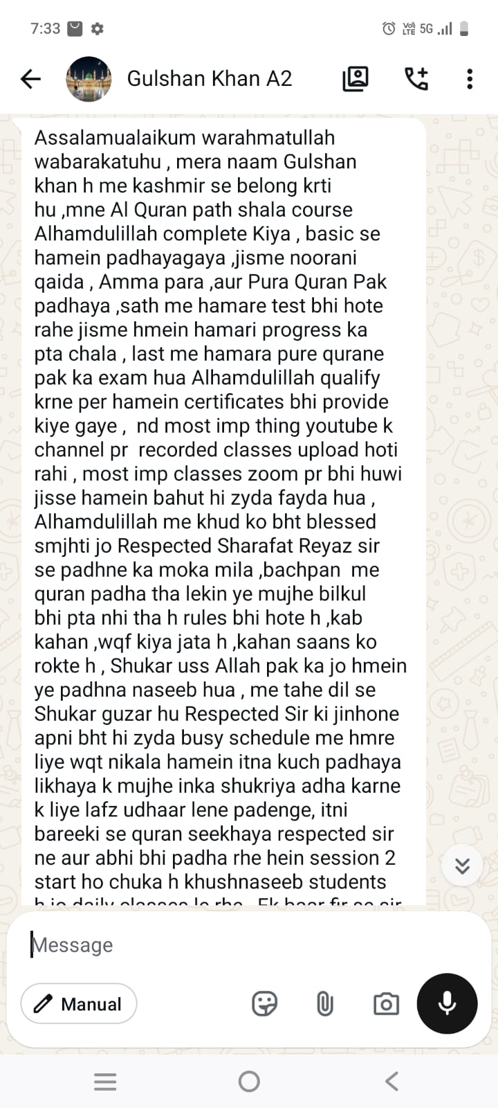 Gulshan Khan testimonial screenshot